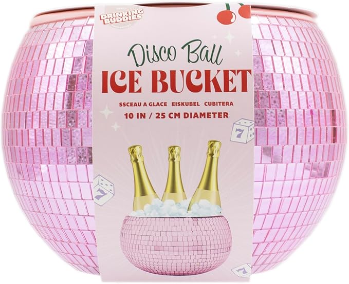 NPW Pink Disco Ball Ice Bucket – Holiday Christmas Party Decor & Bachelorette Gift, Disco Champagne Bucket for Girls’ Night
