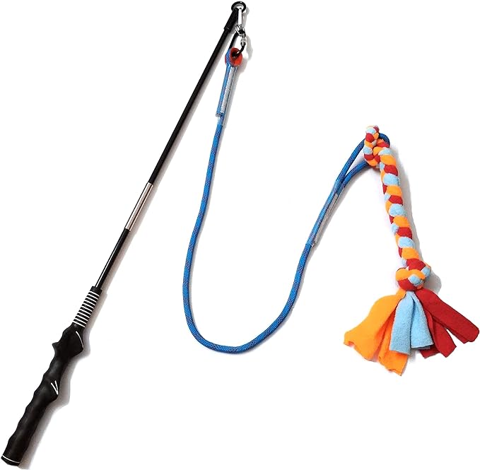 Interactive Flirt Pole Toy for Dogs Chase and Tug of War,Durable Teaser Wand with Pet Fleece Rope Tether Lure Toy to Outdo...