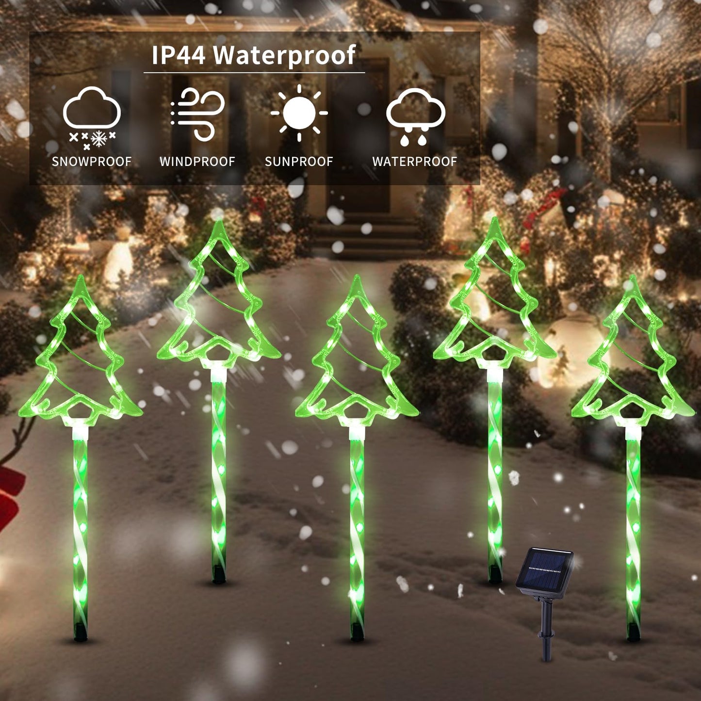 Christmas Solar Pathway Lights Outdoor Decorations  8 Modes Xmas Tree Candy Lights Waterproof Led Garden Stake Light For Walkway Yard Lawn Porch Holiday Decor 5-Pack (Green Tube Tree  5 Pack)