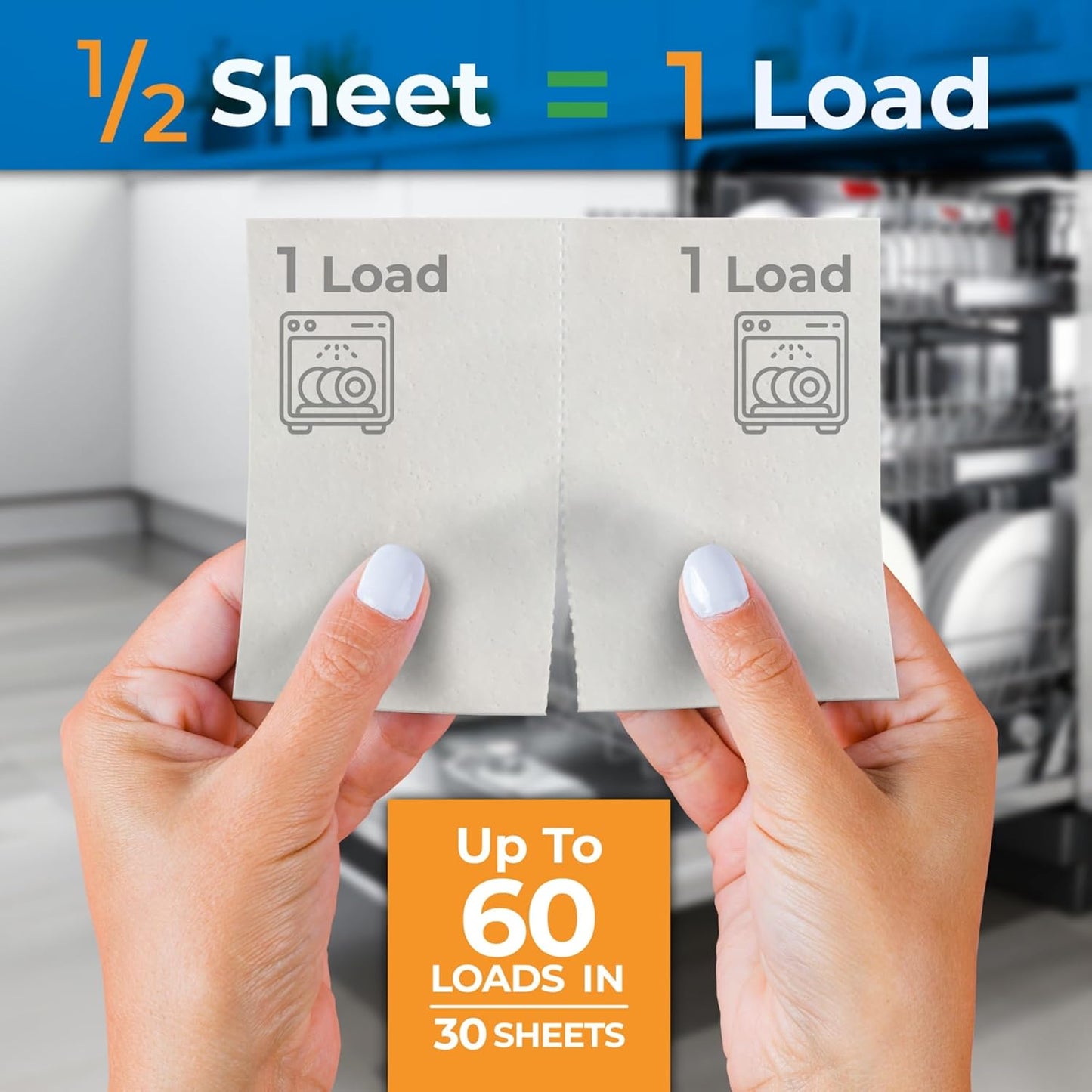 Gull living Eco-Friendly Dishwasher Detergent Sheets - Natural Dishwashing Detergent - Plant Based Dishwasher Soap Sheets - Unscented & Plastic Free Travel Size 60 Loads with sustainable Packaging.