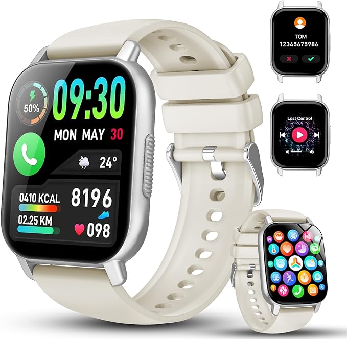 Smart Watch for Men Women with Bluetooth Call/Message Reminder, Smartwatch 1.85" Screen, Fitness Watch Heart Rate/Sleep/Ca...