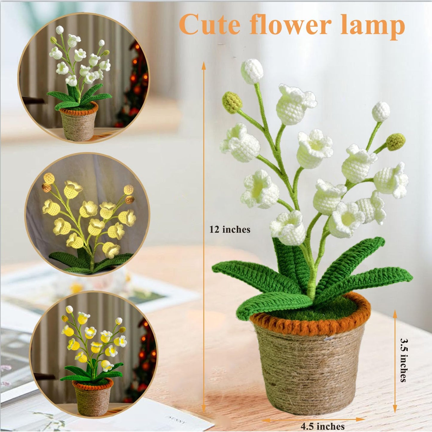 Lily Of The Valley Lamp - Handmade Crochet Flower Bedside Table Lamps With 14 Night Light Cute Gifts For Women Birthday Christmas Valentine MotherS Day Desk Home Office Bedroom Decor