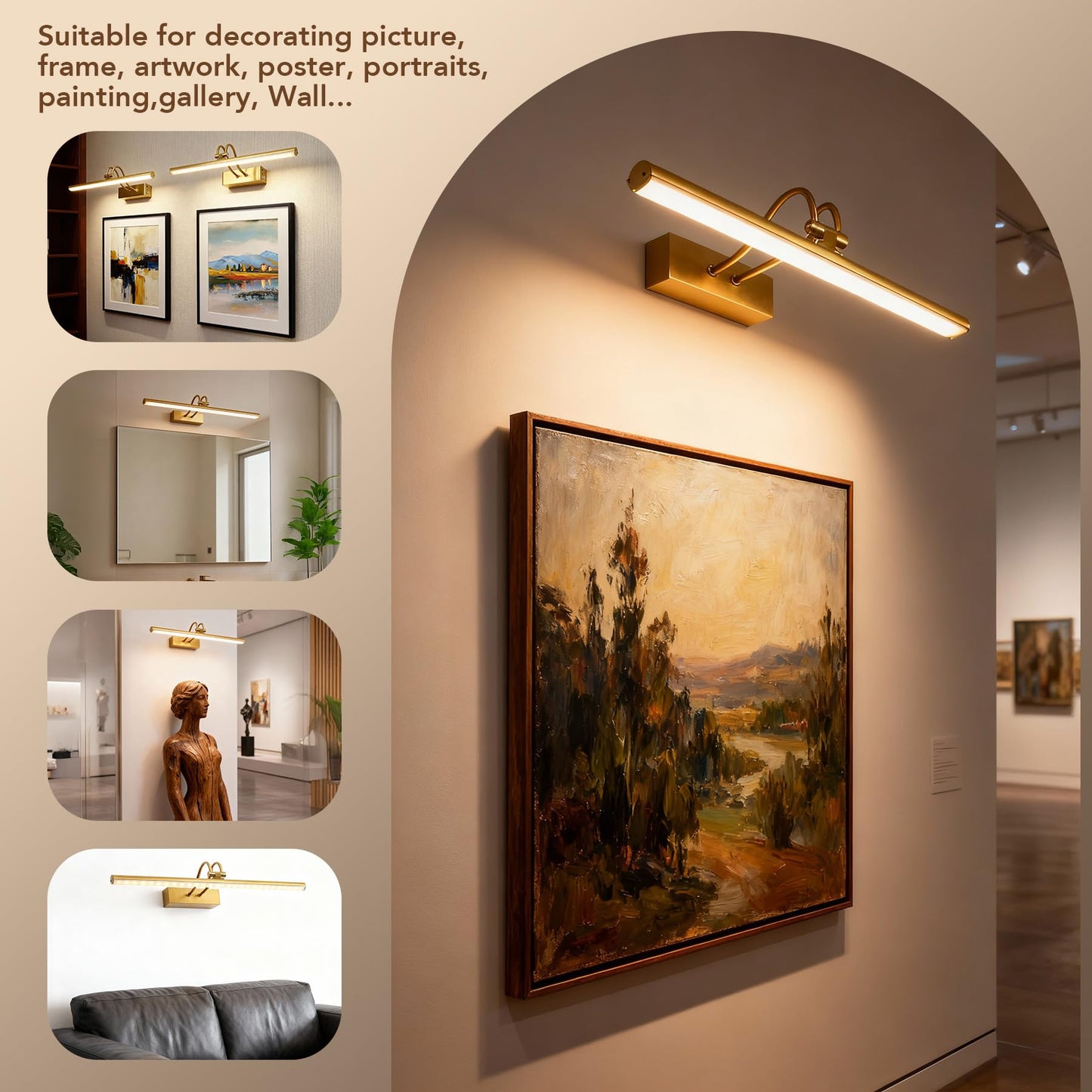 Raifoolly Picture Light 16In Wireless Battery Wall Lighting Remote Art Lights For discomfort-reducingtings With Timer And Dimmable For Display Photo Frame Portrait Dartboard-Copper