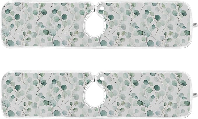 Kitchen Faucet Absorbent Mat,Flower Green Leaves Water Splash Guard for Sink, Faucet Drip Catcher Thicken Sponge Microfiber Faucet Water Catcher Mat Sink Absorbent Mat for Kitchen 23x5in 2 Pack