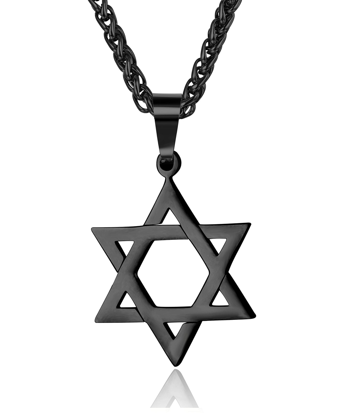 Udalyn Star of David Pendant Necklace Stainless Steel Jewish Jewelry for Men Women Religious 20 Black