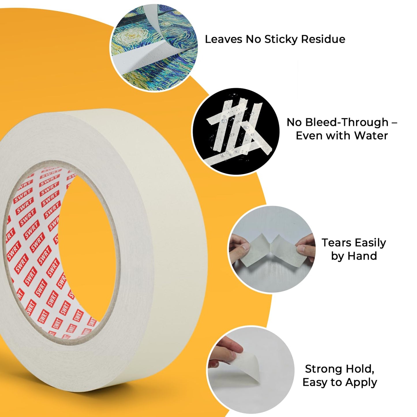 SWRT Masking Tape 1 Inch x 55 Yards x 12 Rolls, Bulk Adhesive Painting Tape for General Purpose Use, Crafts & Home Projects (660 Yards Total)
