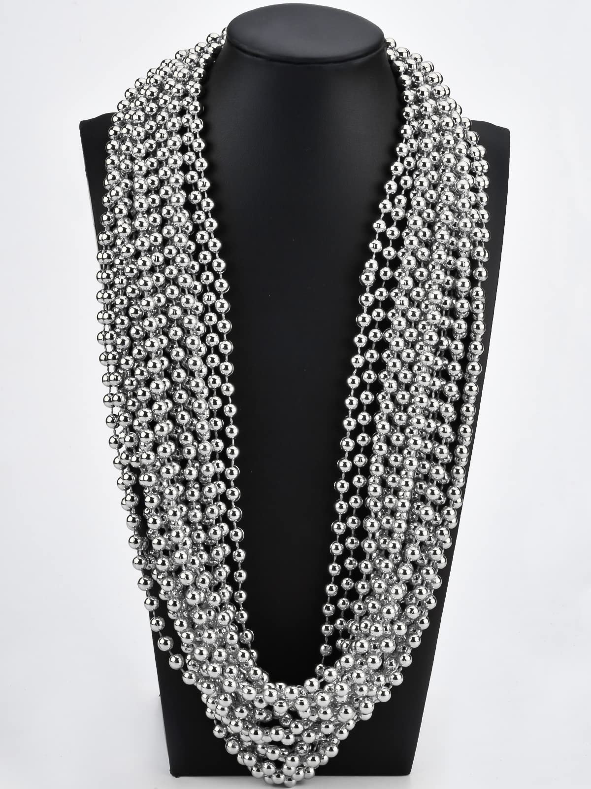 16 PCS 7mm Mardi Gras Bead Silver Faux Pearl Beads Necklaces Bulk Party Favor Plastic Play Pearl for 32 Carnival Necklaces Chris