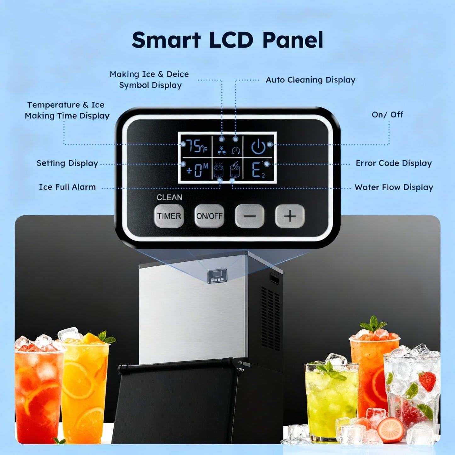 450 lbs/Day Commercial Ice Maker, Industrial Ice Machine with 250 lbs Storage Capacity, Auto-Cleaning Feature, Ice in 8-15 min, Ideal for Bar/Cafe/Restaurant