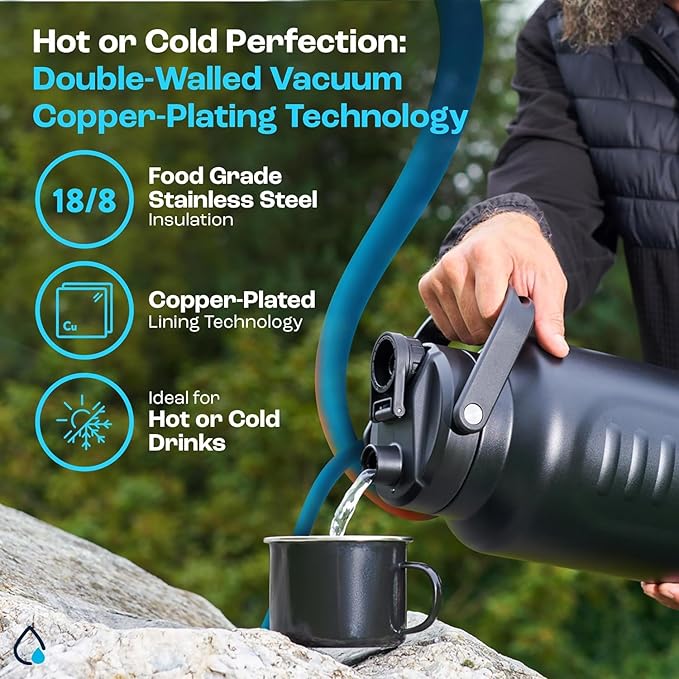 AQUAFIT 1 Gallon Insulated Water Bottle (Cold for 48 Hrs) - BPA Free & Leak Proof - 128oz Stainless Steel Jug - Big Water Bottle with Handle for Gym, Hiking, Camping & Travel (Hydrant Red)