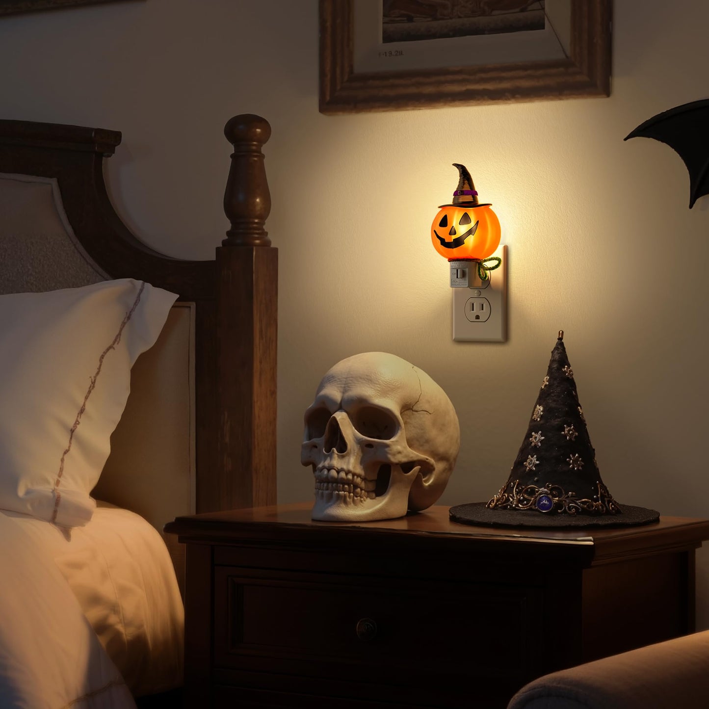DORESshop Pumpkin Night Light, 3000K Warm White, 2 Pack, Plug-in, 360? Rotatable, Cute Halloween Decor for Kids