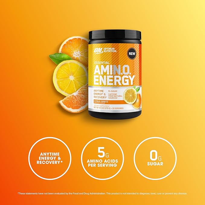 Optimum Nutrition New Flavor Amino Energy - Pre Workout with Green Tea, BCAA, Amino Acids, Keto Friendly, Green Coffee Extract, Energy Powder - Citrus Spritz, 30 Servings (Packaging May Vary)