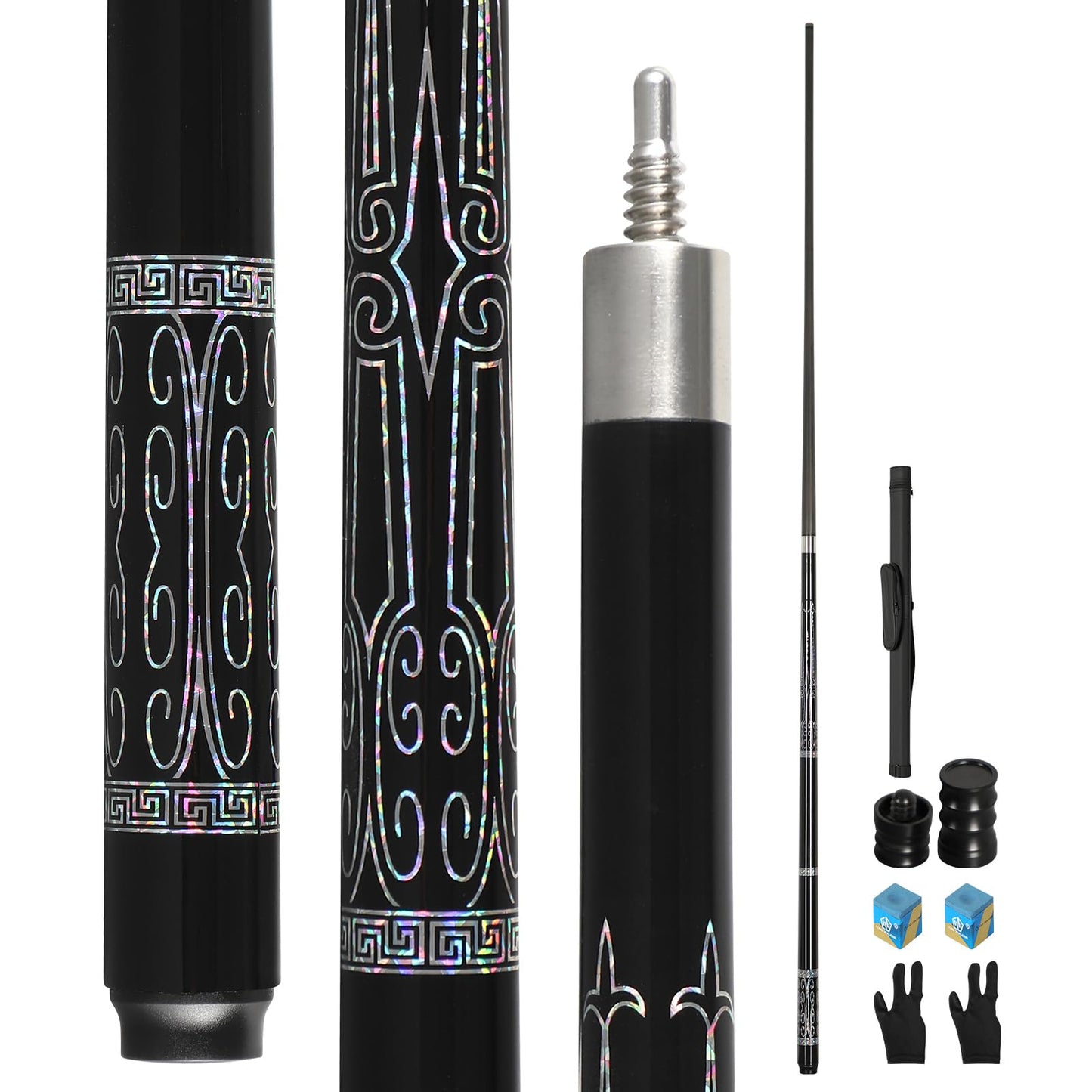 Cesrriv Sport Carbon Fiber Pool Cue Stick 20-21 oz, Professional 13mm Rainbow Tip, 3/8 * 8 Joint, Includes Cue Case, Joint Protectors, Cue Chalks and Gloves