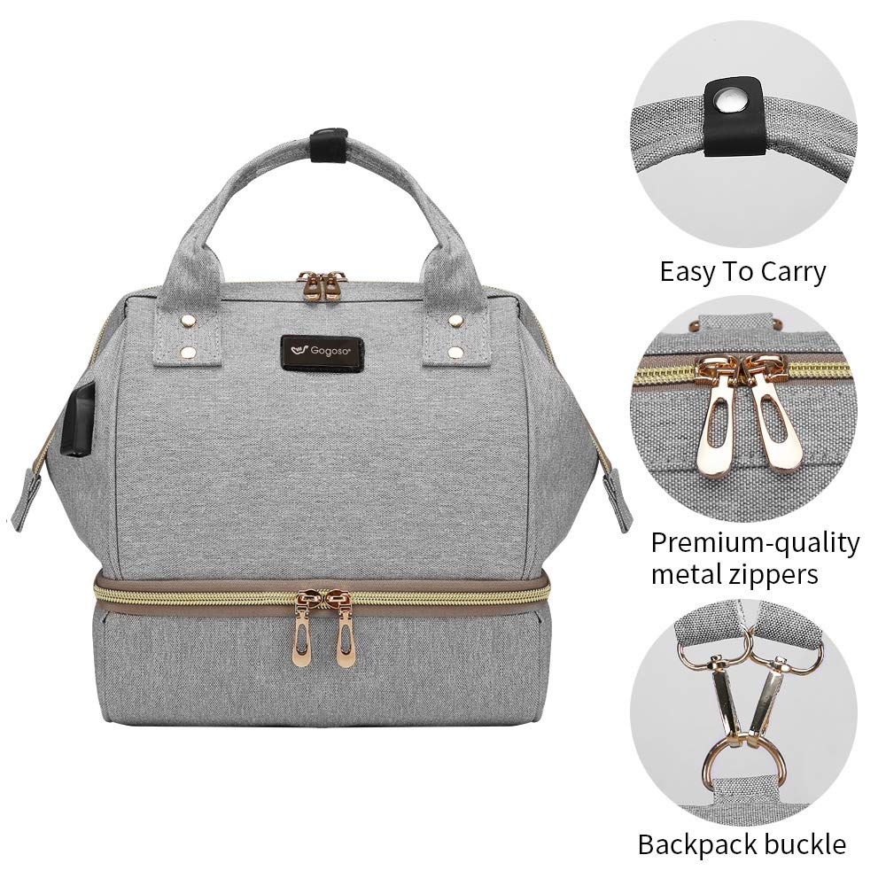 GOGOSO Breast Pump Bag with Cooler Pocket, Mini Pumping Bags for Working Mom Cooler Tote Bag Built-in USB Charging Pot for Phone Mother Diaper Bags -No Include ice Pack,Grey