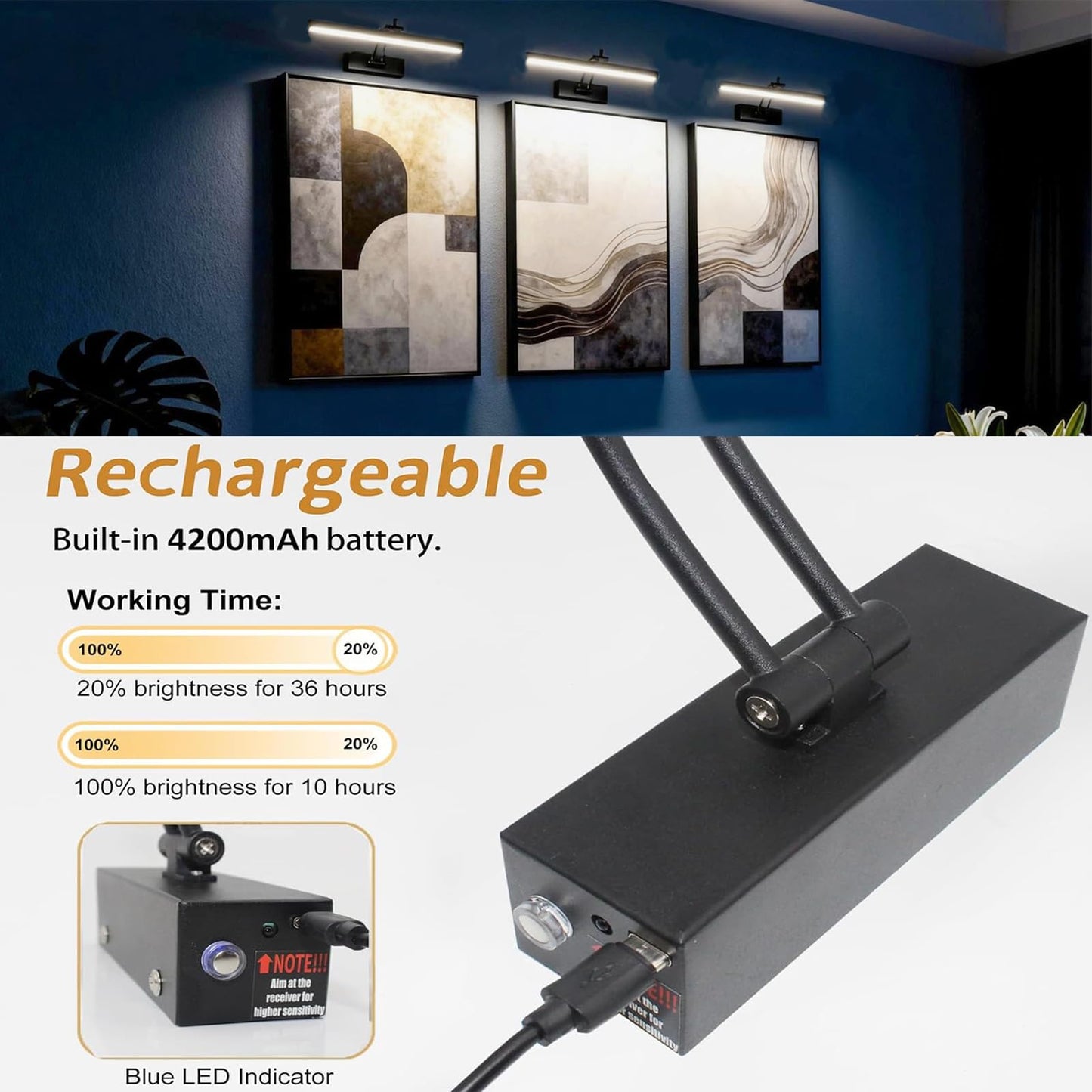 Yuichoy 2 Pack Picture Lights For Wall Battery Operated  12 Inch Wireless Art Lighting For discomfort-reducingting  6 Colors Picture Frame Lights With Remote  Dimmable 4200Mah Gallery Light  Black