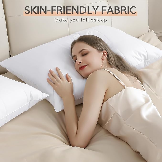 SAVORI Pack of 2 Goose Down Feather Pillows with 100% Cotton Cover, Soft Hotel Bed Pillow for Sleeping, Cooling Pillow for Back, Stomach or Side Sleepers, Queen Size-White 20x30 Inch