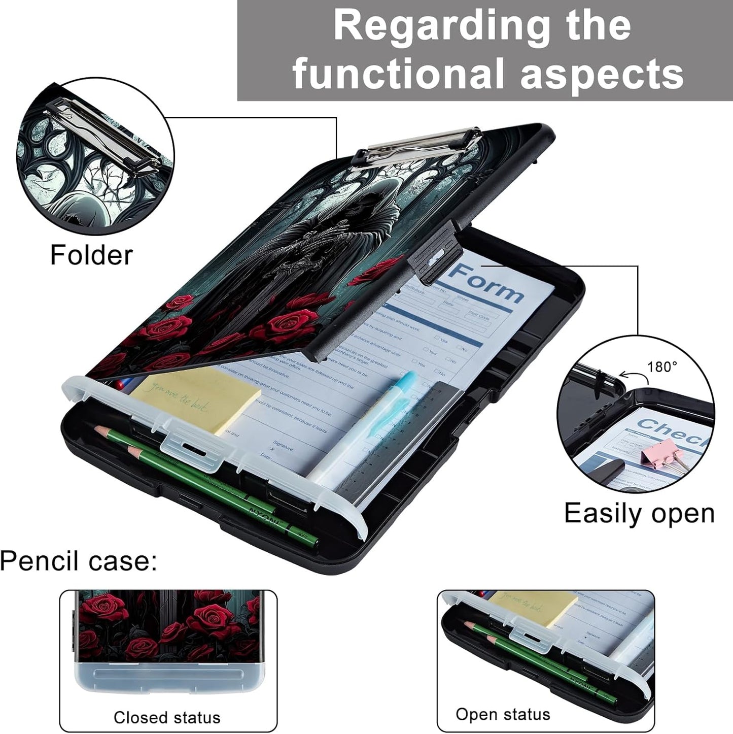 Clipboard with Storage - Large Capacity,Nursing Clipboard with Pen Holder,Heavy Duty,Plastic Side-Opening Folder for Teacher,Nurse - Knight and Sword