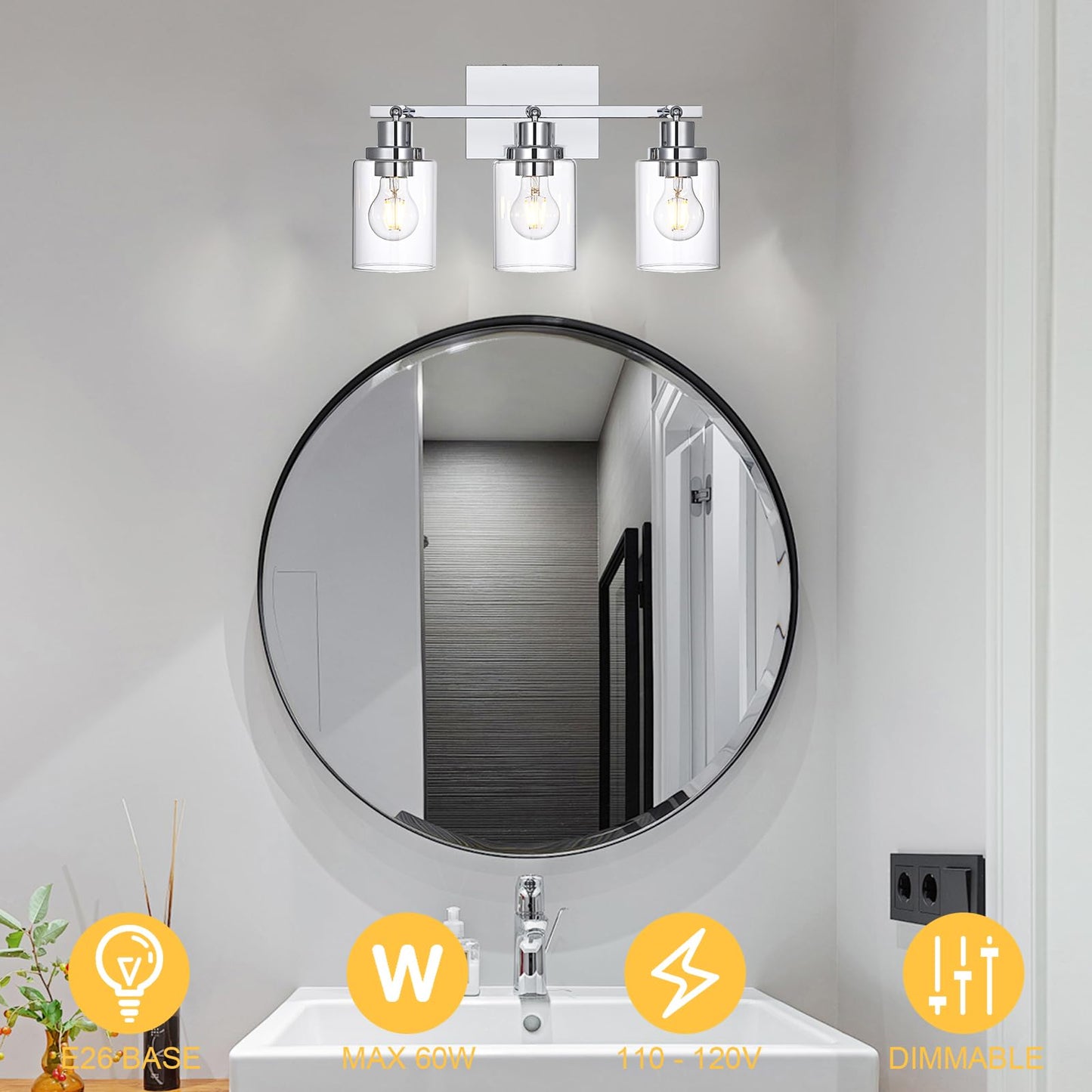 Wanluce 3-Light Track Lighting Kit Ceiling Kitchen Track Lighting Fixtures Chrome Bathroom Vanity Wall Lights With Clear Glass Multi-Directional Rotating Tracking Light Heads Spotlight For Accent Shop