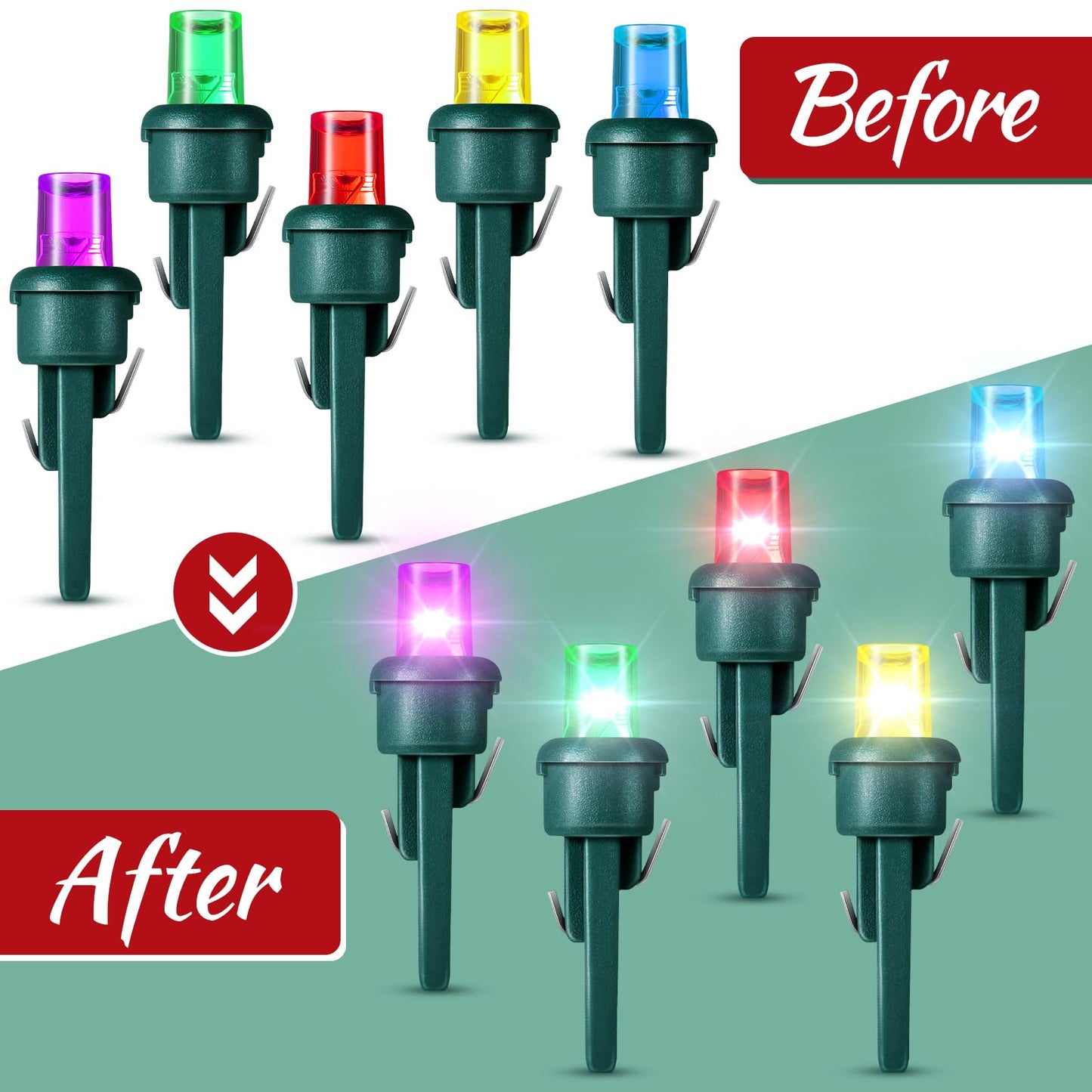 Honoson 48 Count 5 Mm Christmas Led Replacement Bulbs Bulk Wide Angle Christmas Led Light Bulbs Xmas String Replacement Festival Light Decoration (Green Base With Bright Colors Bulb)