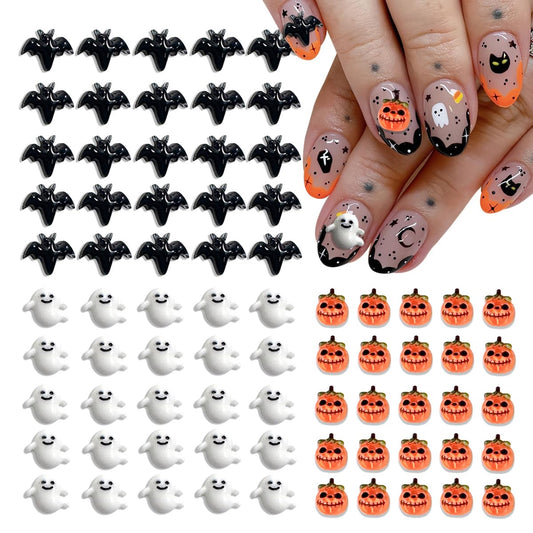 75Pcs Halloween Nail Charms Bat Pumpkin Ghost Nail Charms 3D Resin Black Nail Charm Halloween Charms for Nails Design Cute Nail