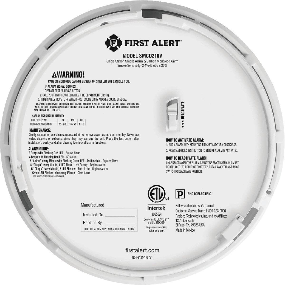 First Alert 10 Year Battery-Powered Photoelectric Smoke and Carbon Monoxide Detector