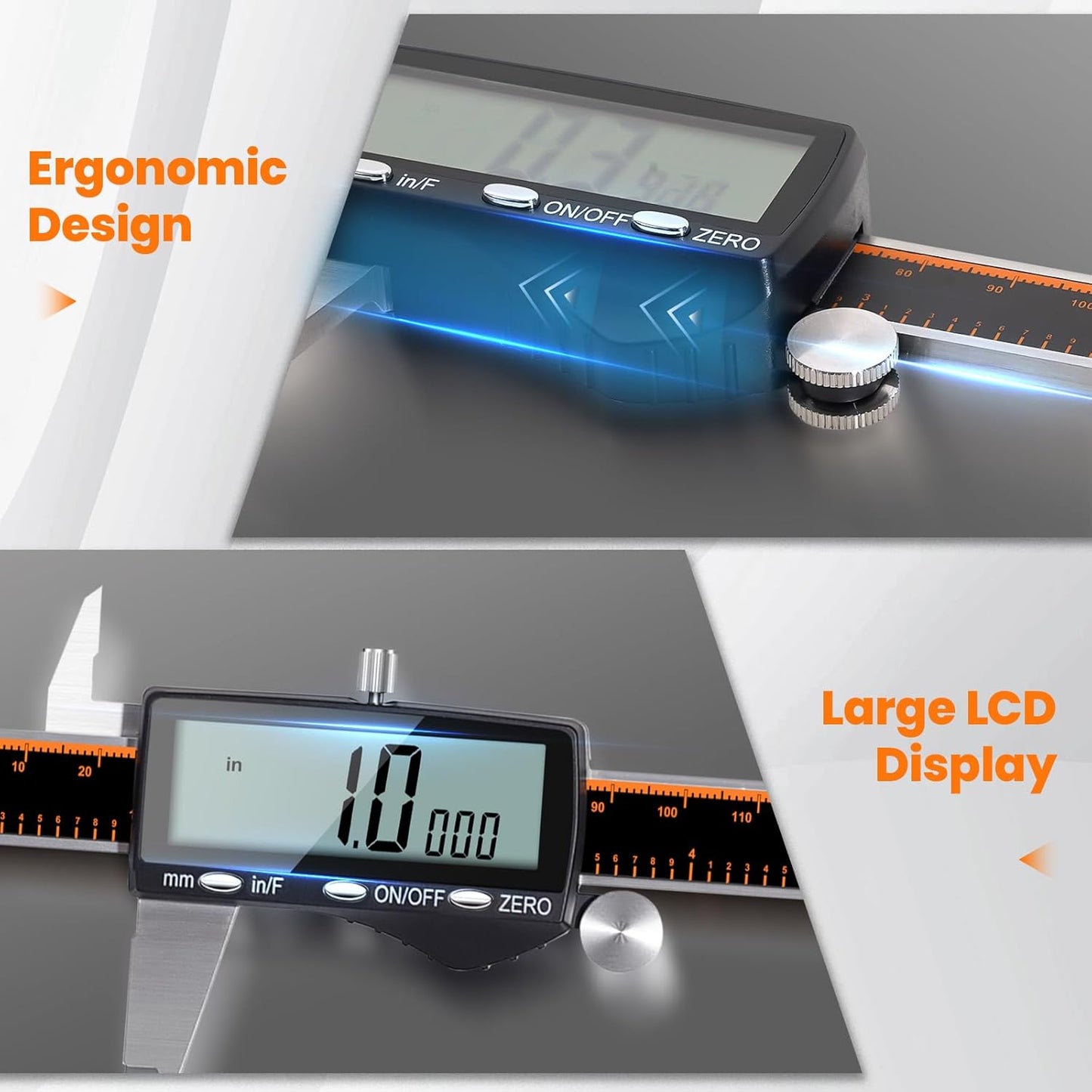 HARDELL Digital Caliper, Rechargeable 0-8 Inch Calipers Measuring Tool with Large LCD Screen, Inch/MM/Fraction, Stainless Steel, Auto-Off, Vernier Caliper Digital Micrometer