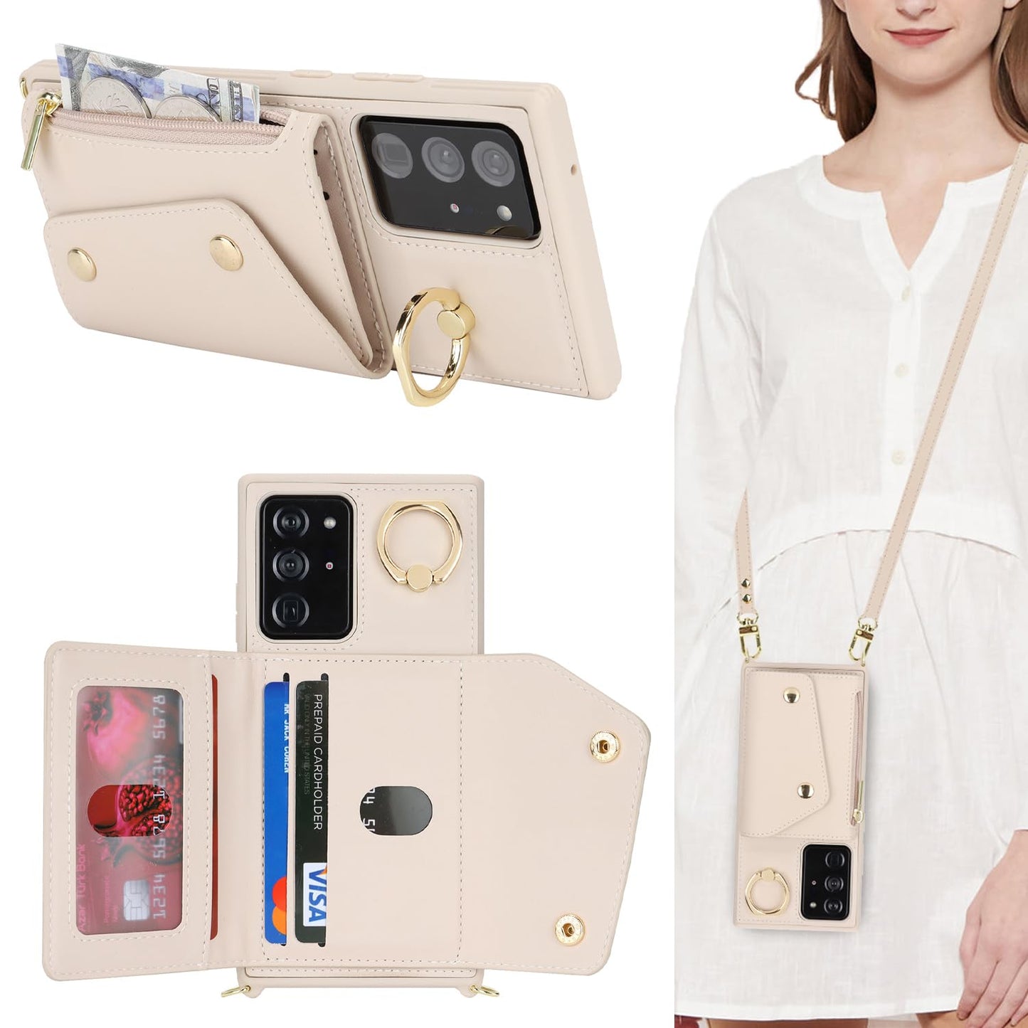 Lipvina For Samsung Galaxy Note 20 Ultra Case With Card Holder And Strap - Zipper Pocket,Crossbody Lanyard Strap,Credit Card Hol