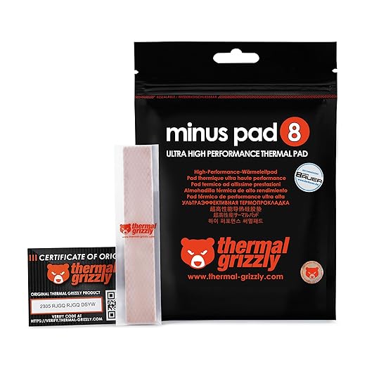 Thermal Grizzly Minus Pad 8-120x20x1.0mm 2-Pack Thermal Interface Pad, Electrically Non-Conductive, High Thermal Conductiv...