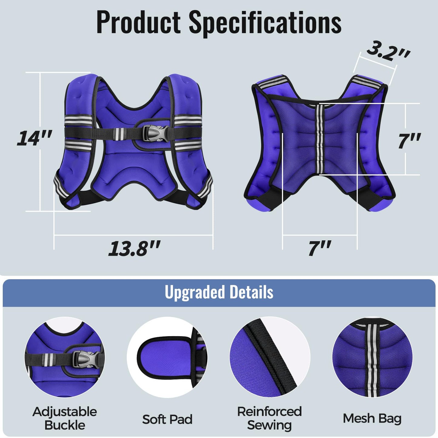 Zeerun Weighted Vest for Women & Men with Reflective Stripe and Adjustable Buckle, Comfortable & Durable Rucking Vest for Walking, Running & Strength Training, 8LBS-Purple