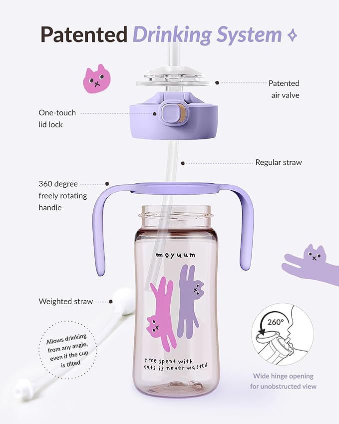 MOYUUM Leak Proof Sippy Cup with Handle | Made in Korea, 100% BPA Free PPSU, Magic No Spill Straw Cup with Attached Flip Top Lid, Easy to Hold for Babies and Toddlers, 6oz Gray
