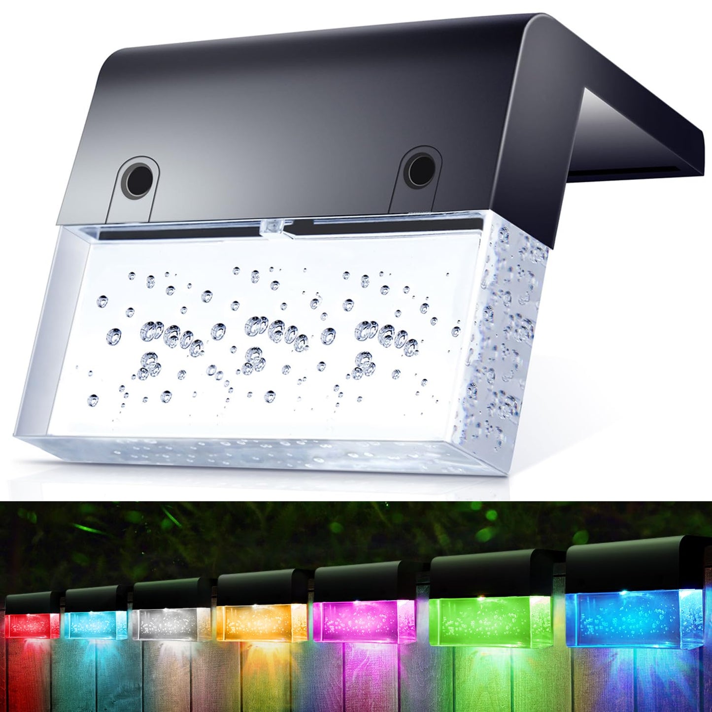 SUNFACE 6 Pack Solar Fence Lights, Acrylic Waterproof LED Deck Light, 2 Lighting Modes, Warm White/7 Color, Model SF-001