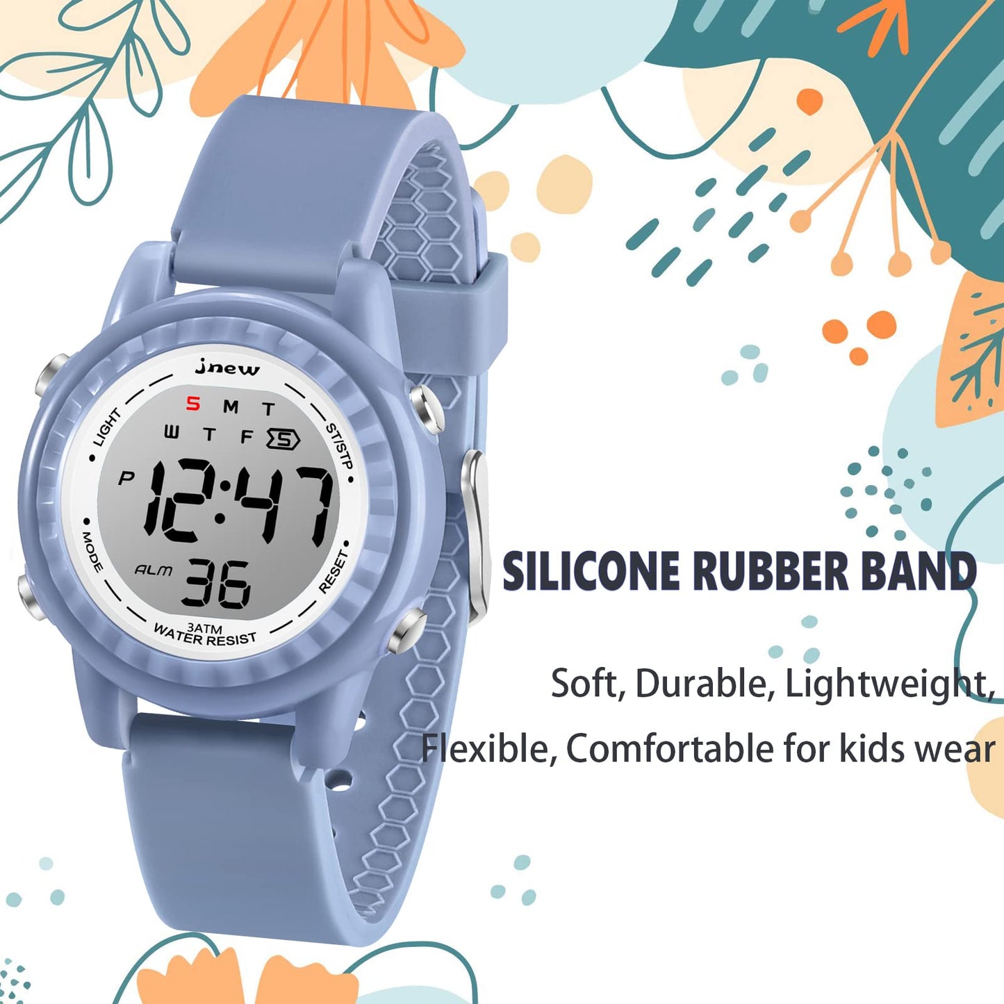 Venhoo Kids Watch Silicone Color Flashing Light Outdoor Sport Toddler Wrist Watch with Luminous Alarm Stopwatch for 3-12 Ages Li