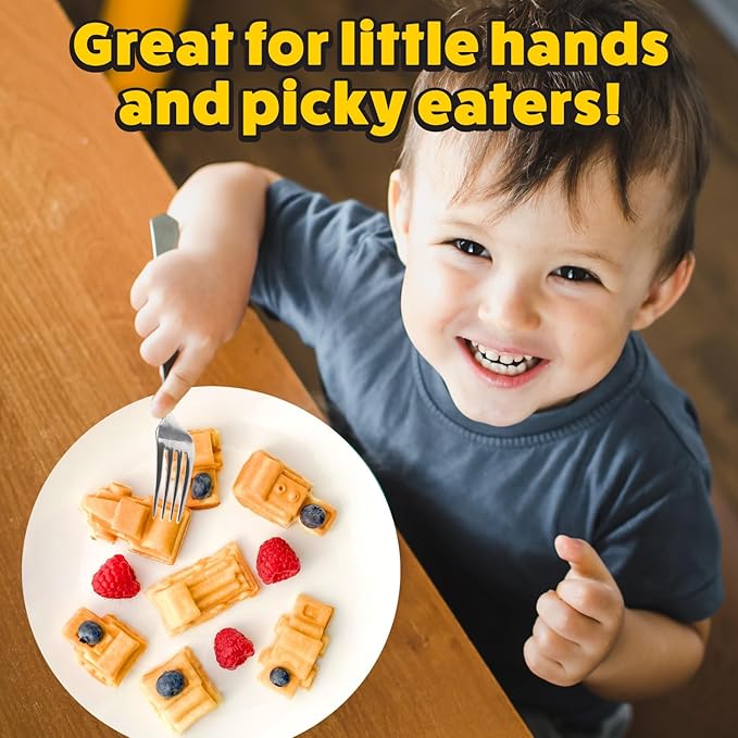 Construction Trucks Mini Waffle Maker- Make 7 Different 3D Vehicle Shaped Pancakes Feat a Bulldozer Forklift & More- Electric Nonstick Pan Cake Car Waffler Iron w Recipe Guide, Fun Kids Treat or Gift