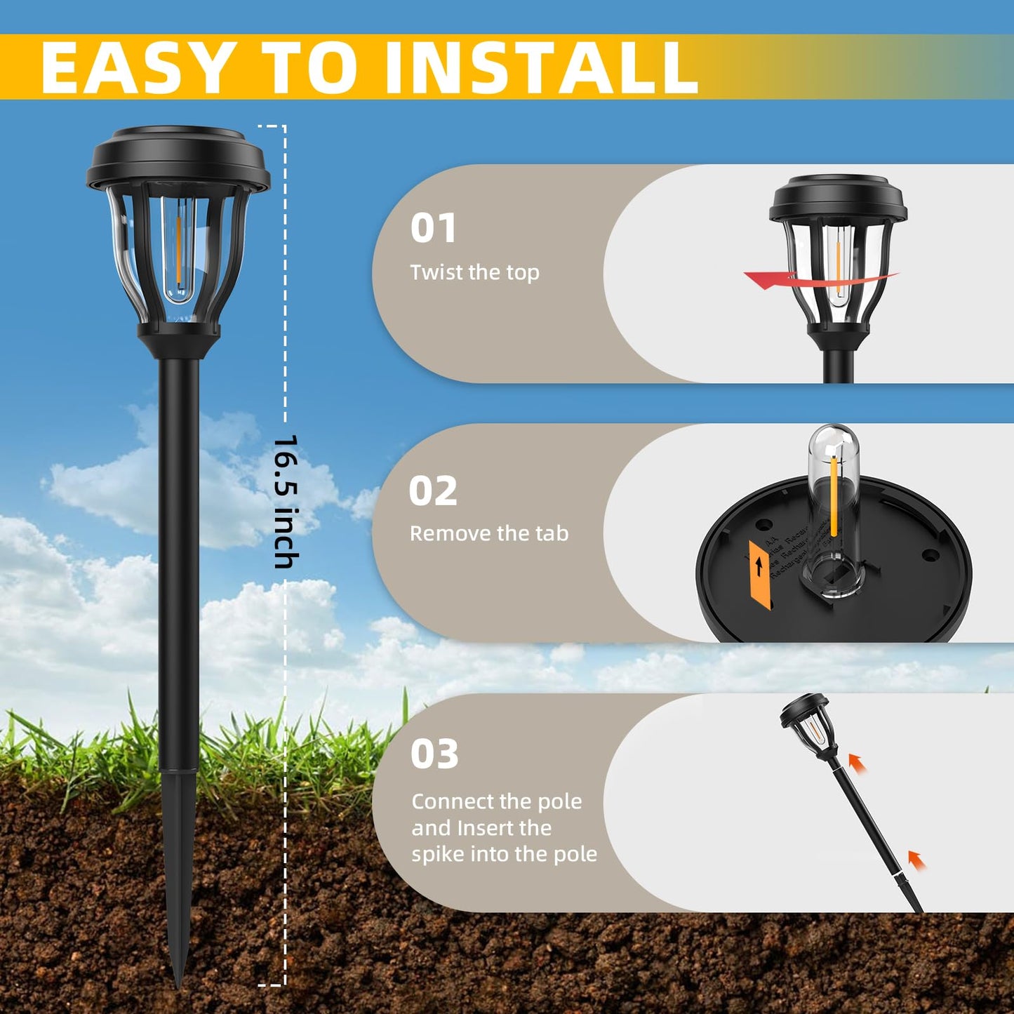Deraysion 6 Pack Solar Lights Outdoor  Solar Pathway Lights Waterproof Garden Landscape Lighting For Path  Yard  Walkway  Driveway Decor- 6 Pack Warm White