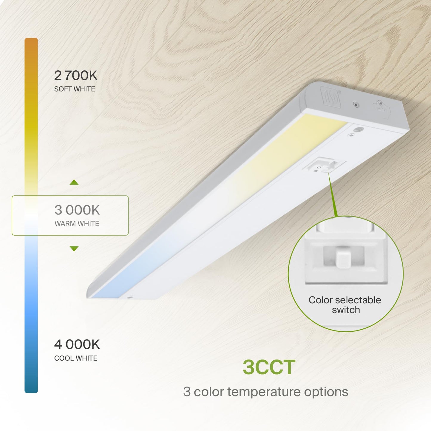 Asd Led Under Cabinet Lighting, 12 Inch, Dimmable, Hardwired/Plug-In, 3 Color Levels, 20-Pack, Energy Star, White