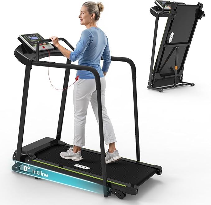 Redliro Treadmill for Seniors Slow Walking - 0.3mph Start, Front & Long Handrails - Foldable Recovery Flat Treadmill for E...