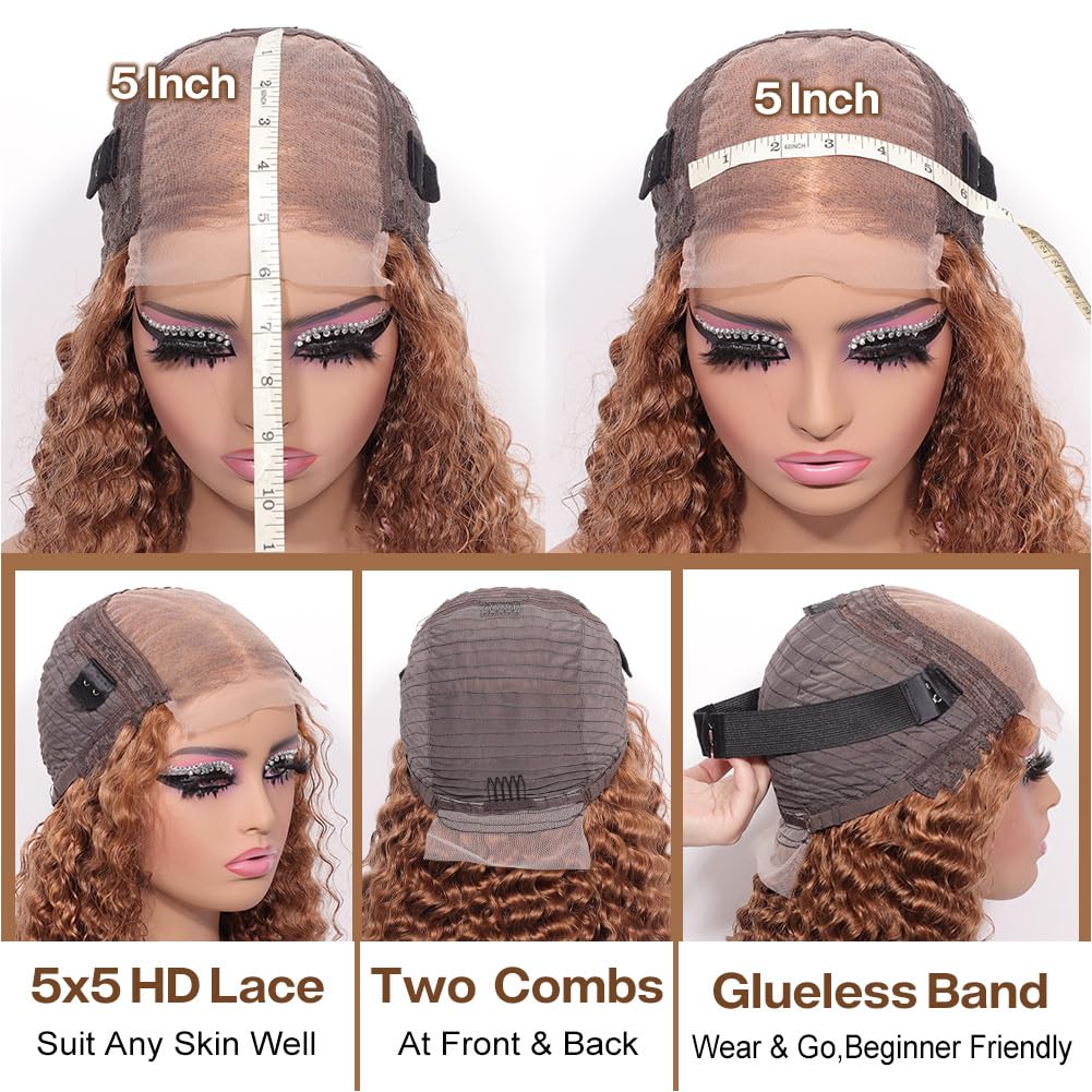 omswet Curly BOB Wig Human Hair 200 Density 5x5 HD Lace Closure Deep Wave Wigs for Black Women Glueless Wear and Go Pre Plucked