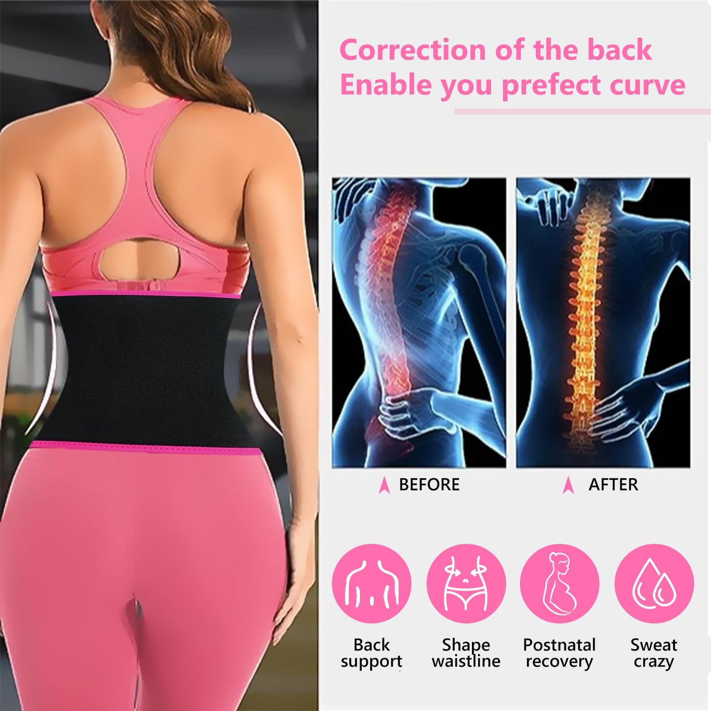 AMZBOSS Waist Trainer for Women Lower Belly Fat, Waist Sweat Band for Women, Belly Band Sweat Belt, Stomach Wrap, Body Shaper, Great Gym Accessories for Sauna, Working Out, Fitness, Large Black/Pink
