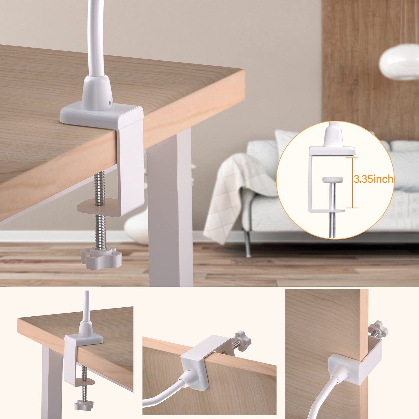 Hokone Led Desk Lamp With Clamp, Gooseneck Touch Control, Dimmable, White