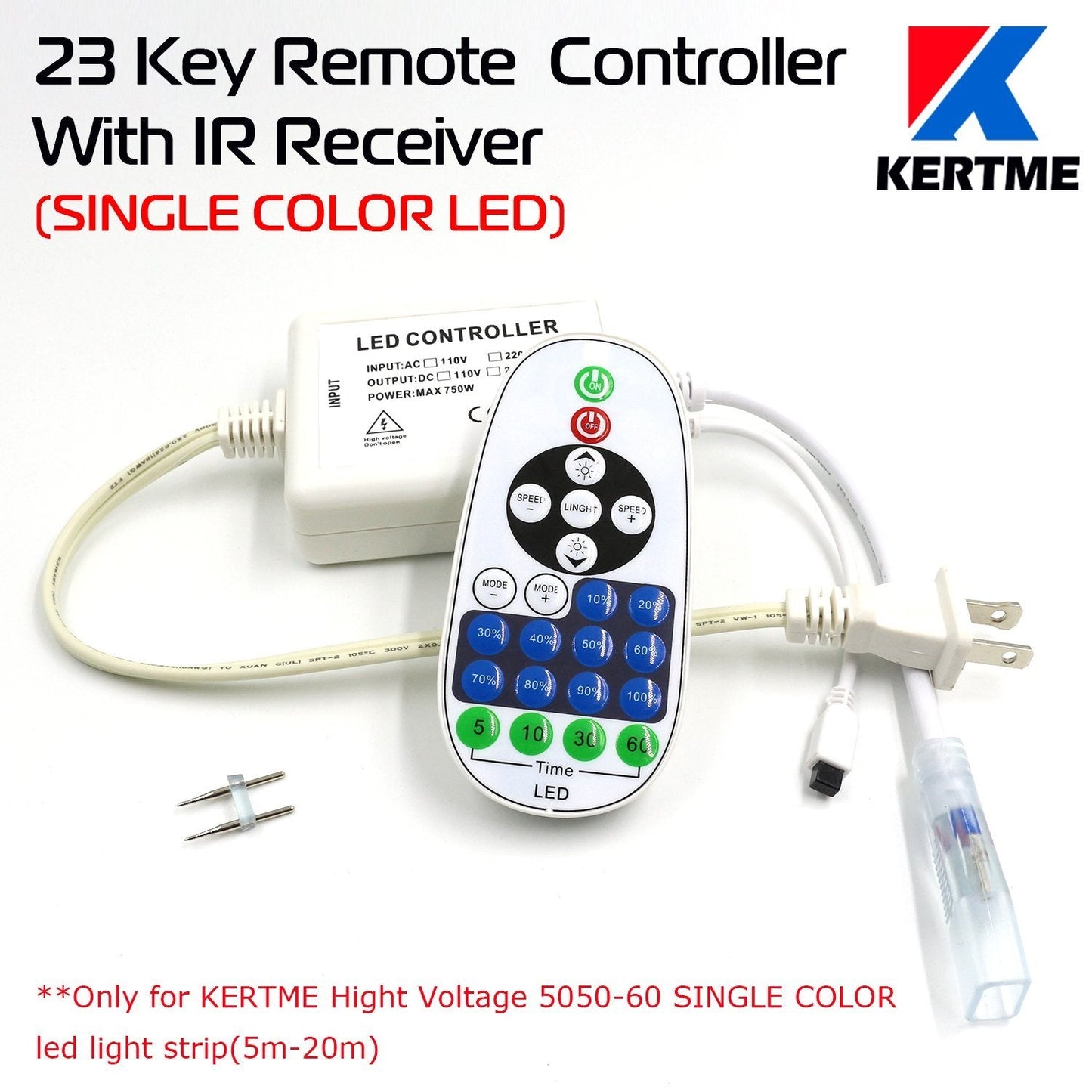 KERTME 5050-60 Type LED Strip Lights, Waterproof Dimmable, 5m/16.4ft, Warm White, Model 5050-WW-5M, with