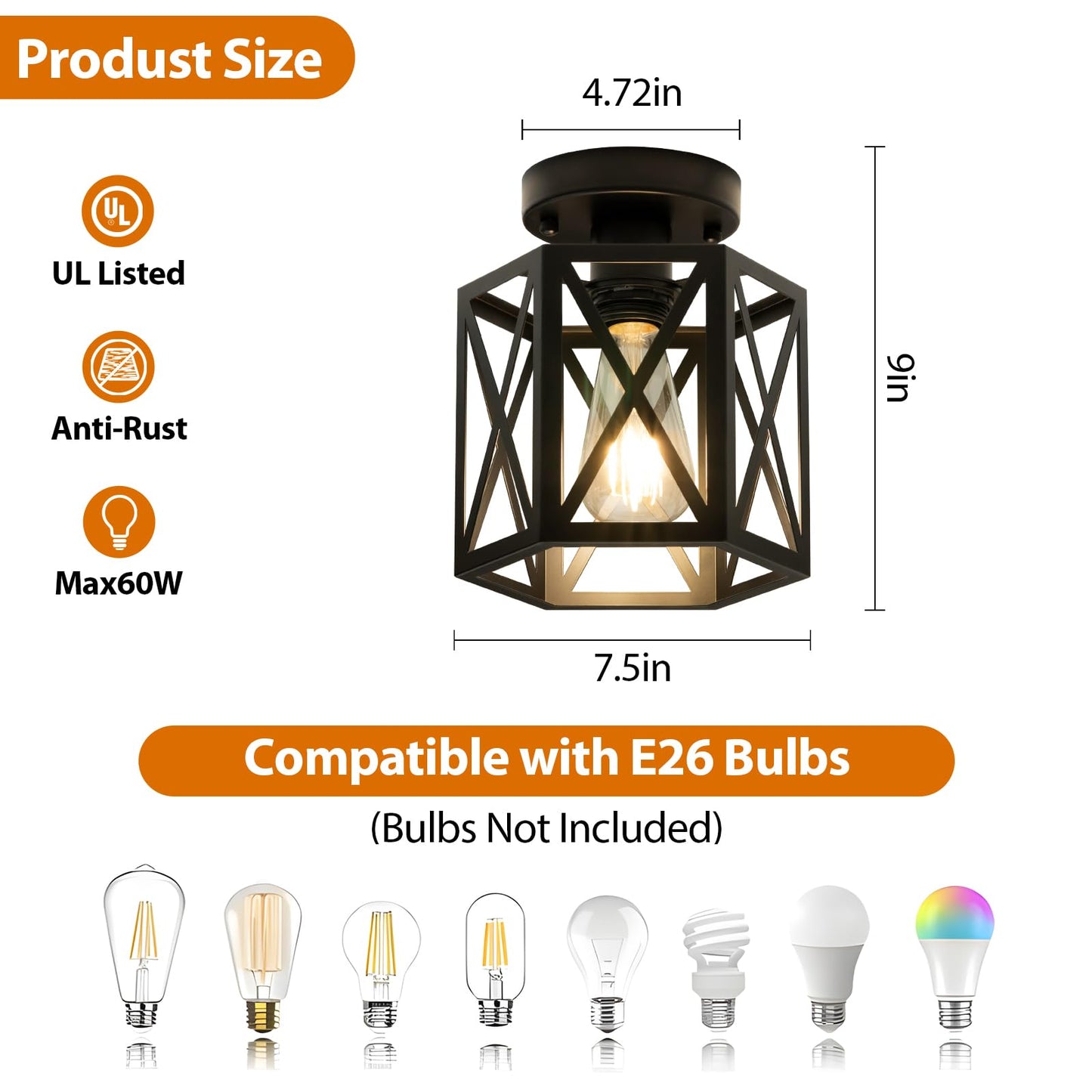 Oteedo 2 Pack Modern Semi Flush Mount Ceiling Light Hexagon Flush Mount Ceiling Lights For Dining Room Light Fixture Farmhouse Black Metal Kitchen Island Lighting Fixtures For Hallway Bathroom