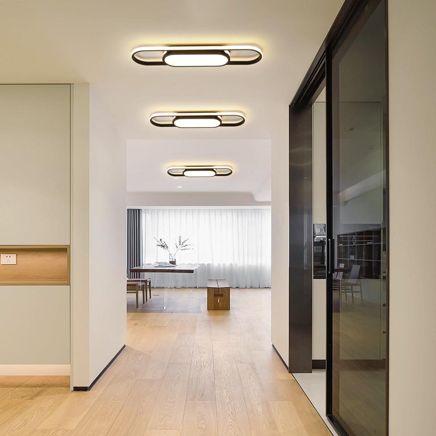 Tioolo Modern LED Ceiling Light Dimmable 2.3ft Acrylic Flush Mount Black YN9YH2120-B