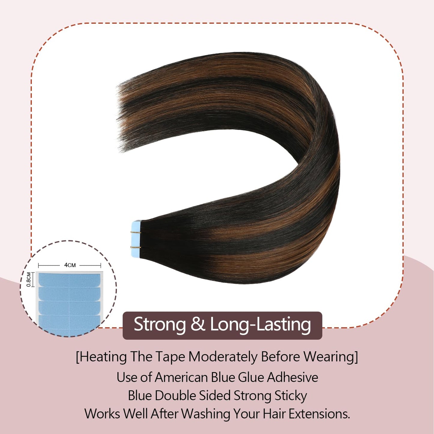 Sunya Tape in Hair Extensions Human Hair Balayage Natural Black to Chestnut Brown 14 Inch 40g/pack 20pcs Straight Seamless Skin