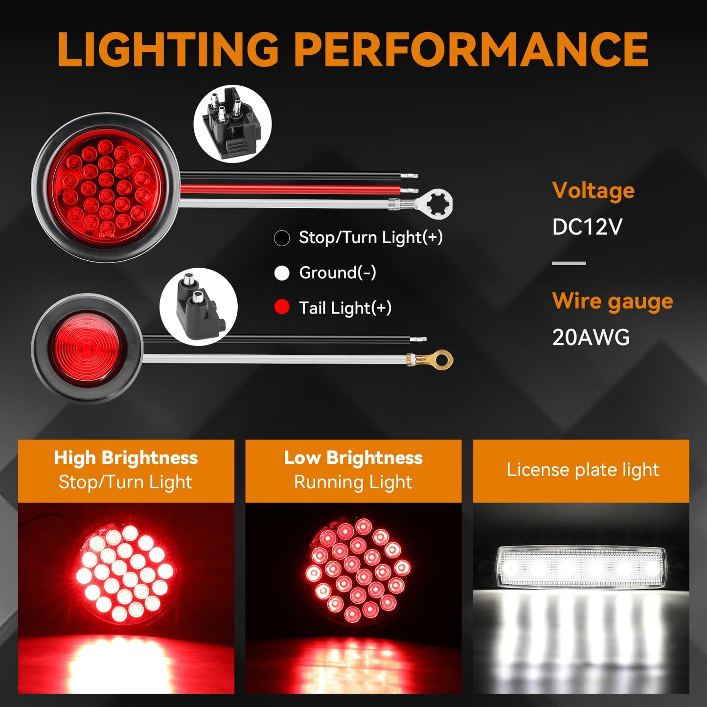 Rvzone 12V Square Led Trailer Light Steel Boxes Housing Kit  2Pcs Ip67 Red Waterproof Stop Brake Turn Lights With 4In Round Tail Lights 2 In Round Side Marker Light 6Led License Plate Lighting