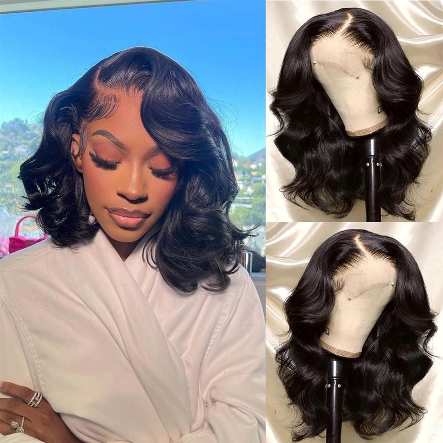 12 Inch Bob Wig Human Hair Short Body Wave Lace Front Wigs Human Hair 13x6 HD Lace Front Wigs Human Hair 200 Density Glueless Bo