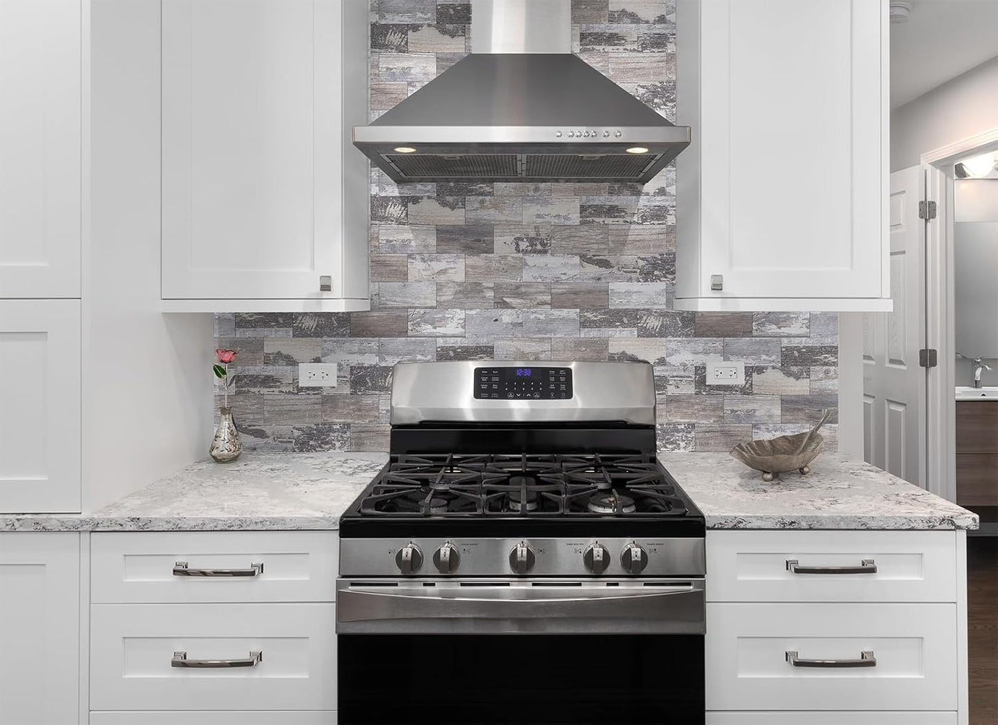 4 Pieces Peel and Stick Backsplash for Kitchen, 3" x 6" PVC Subway Tile Upgraded Distressed Wood Backsplash Stick on Tile Elevate Kitchen, Bathroom, Fireplace,RV