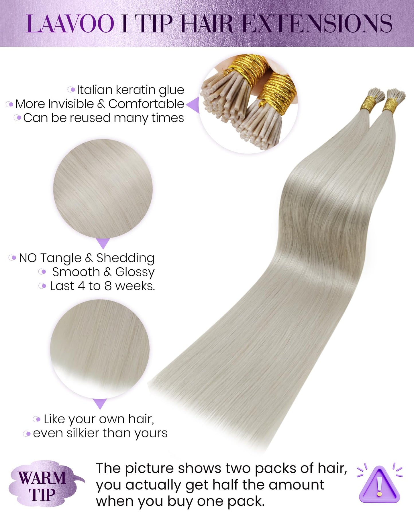 LaaVoo I Tip Hair Extensions Human Hair Platinum Blonde Itip Human Hair Extensions Blonde I Tip Extensions Human Hair Pre Bonded