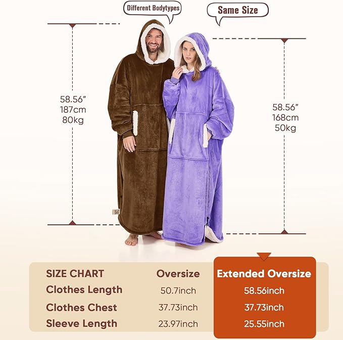 yescool Wearable Blanket Hoodie, Flannel Sherpa Fleece Blanket Sweatshirt for Adults Women Men,One Size Fits All