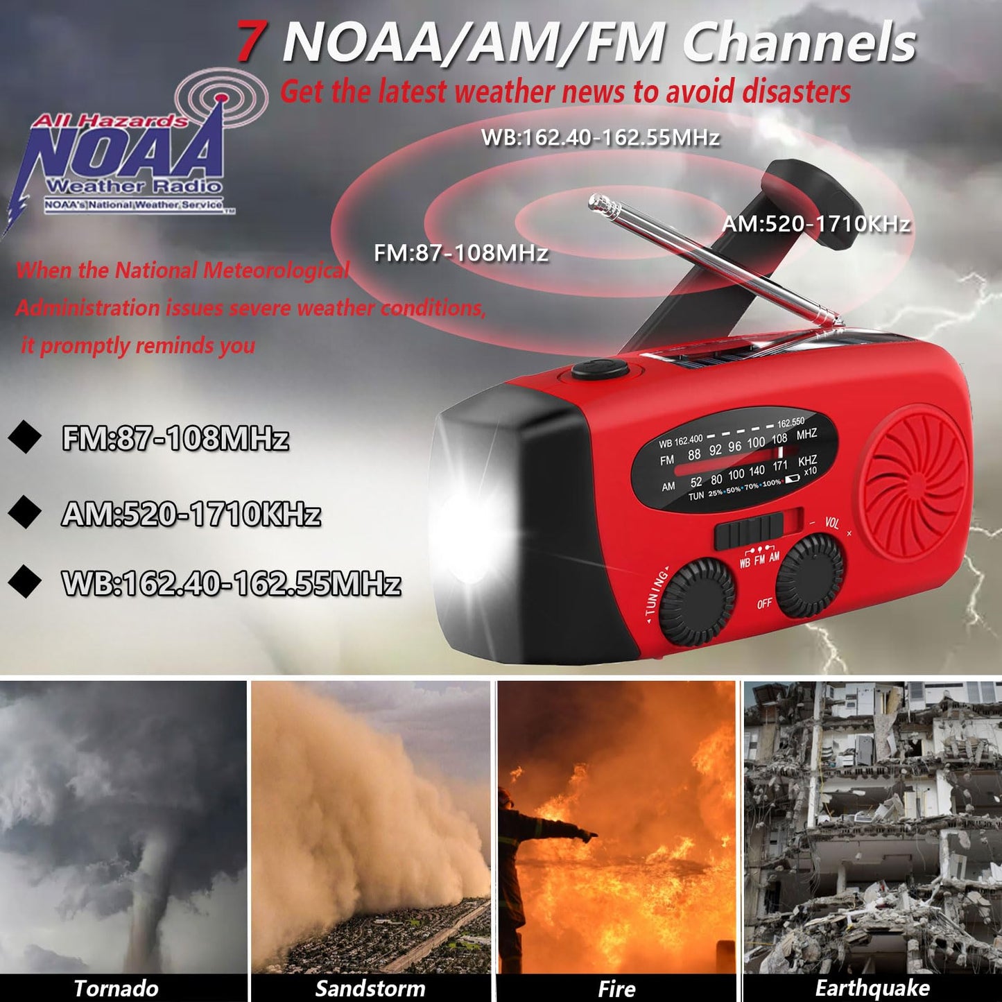 Tiemahun Emergency Solar Hand Crank Dynamo Noaa Wb Am/Fm Radio Hurricane Camping Survive Kit With 3-Led Flashlight 2000Mah 088Fs