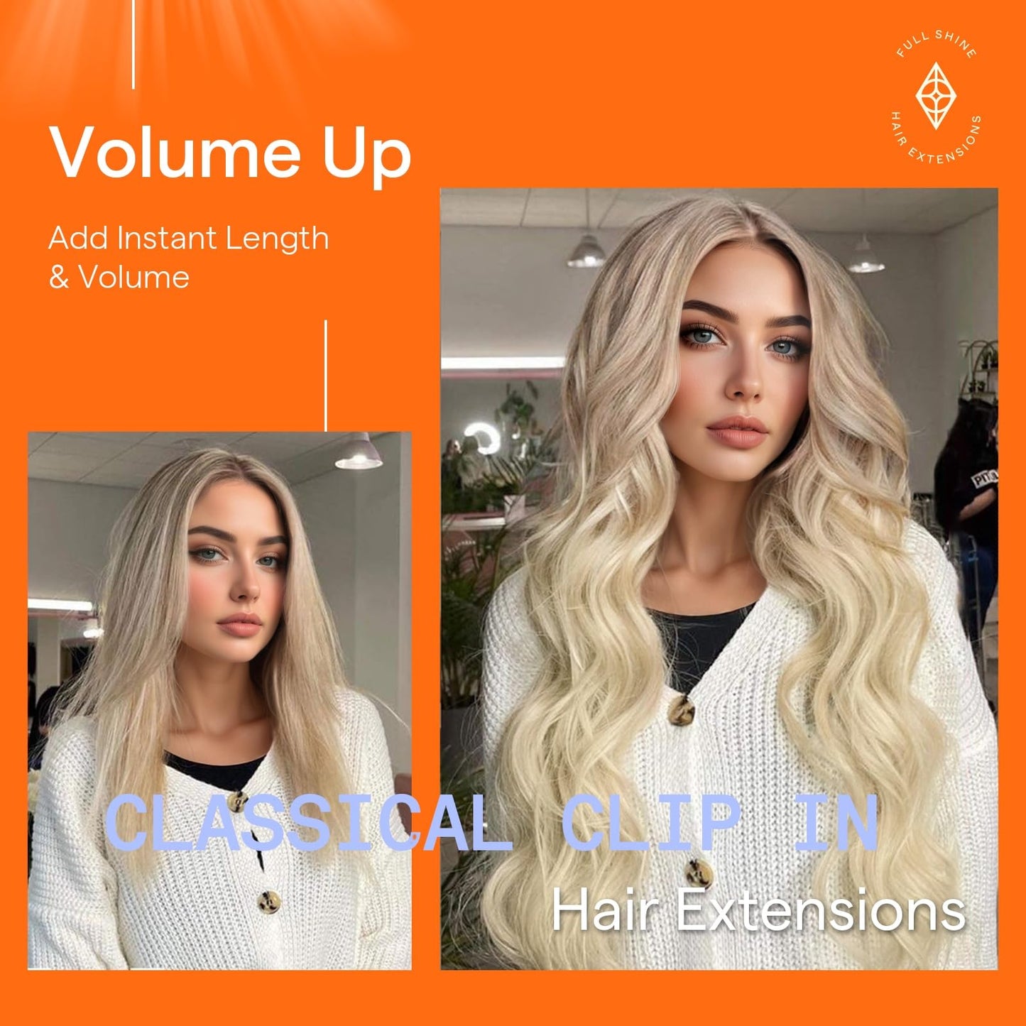 Full Shine Blonde Highlight Clip in Hair Extensions Blonde Hair Extensions Clip in Human Hair Balayage Human Hair Extension for