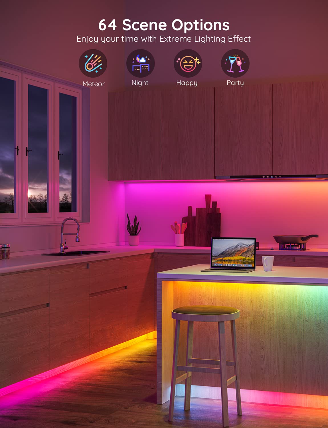 Govee Rgbic Led Strip Lights, 16.4Ft Bluetooth Color Changing, Music Sync, App Control, Plastic, Model H6125